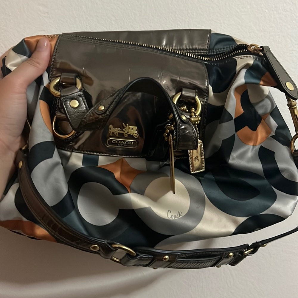 Medium satin coach shoulder bag